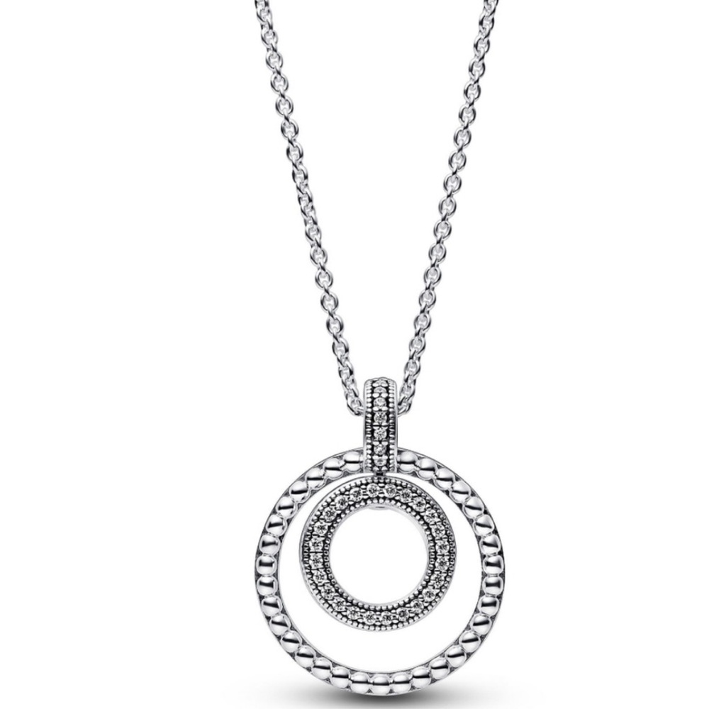 Pandora Pave and Beads Circle Pendant Necklace